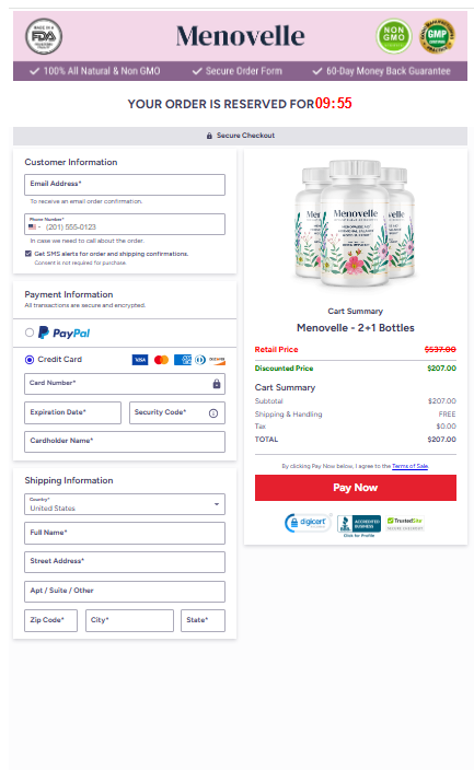 Menovelle order page